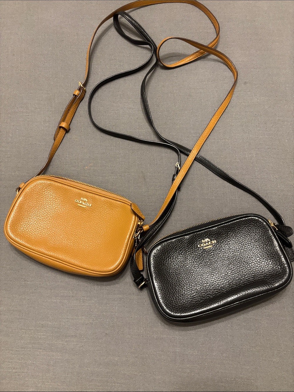 Coach Pebbled Leather Crossbody Bags in Black and Tan